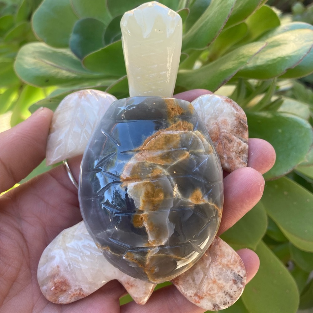 Handcrafted Stone Turtle Figurine - Multicolor